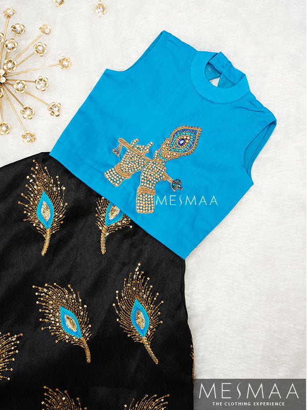 Copper sulphate blue and black crop top skirt for kids