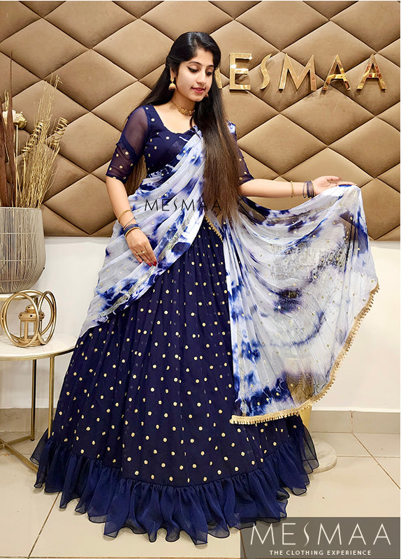 Navy blue half saree