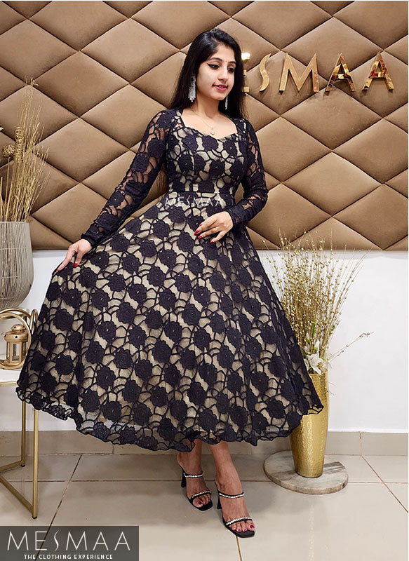 Black beige lace gown