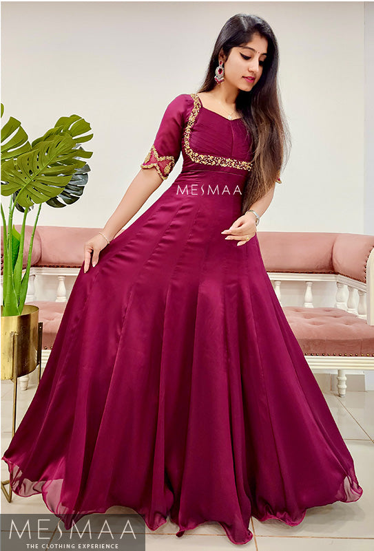 Burgundy handworked gown
