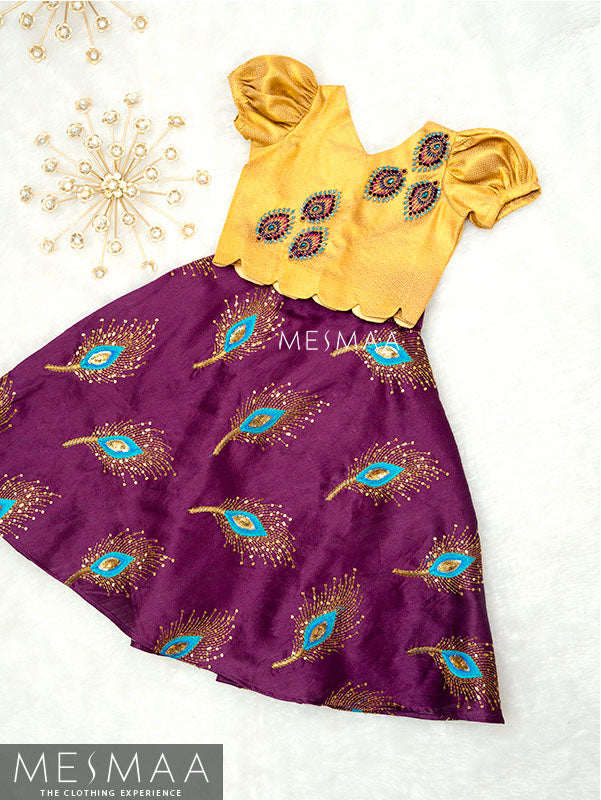 Gold purple crop top skirt for kids