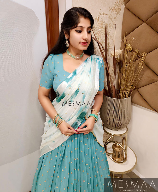 Pastel blue half saree