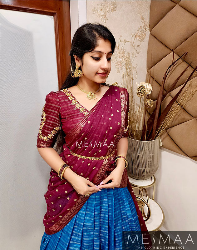 Maroon copper sulphate blue saree