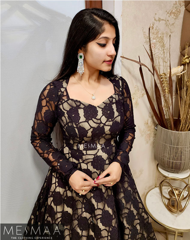 Black beige lace gown