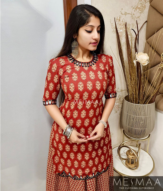 Brick red black sharara set