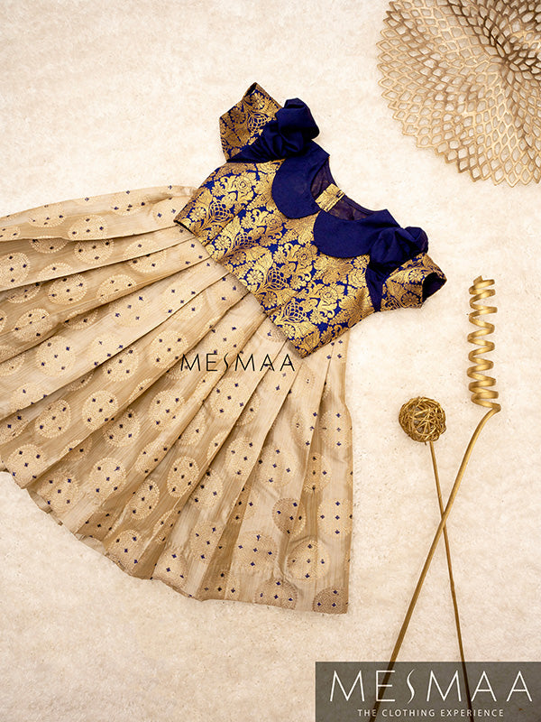 Navy blue metallic grey crop top skirt for kids