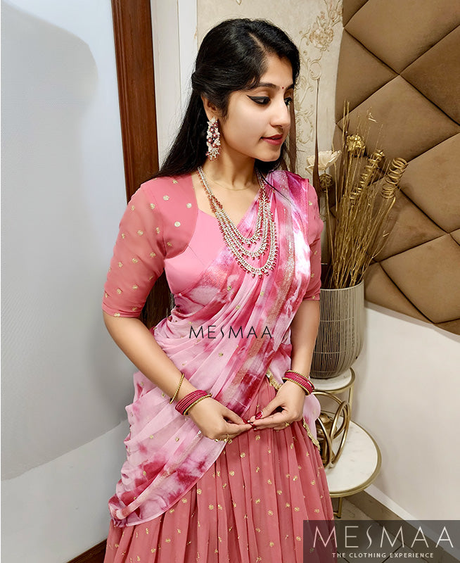 Flamingo pink half saree