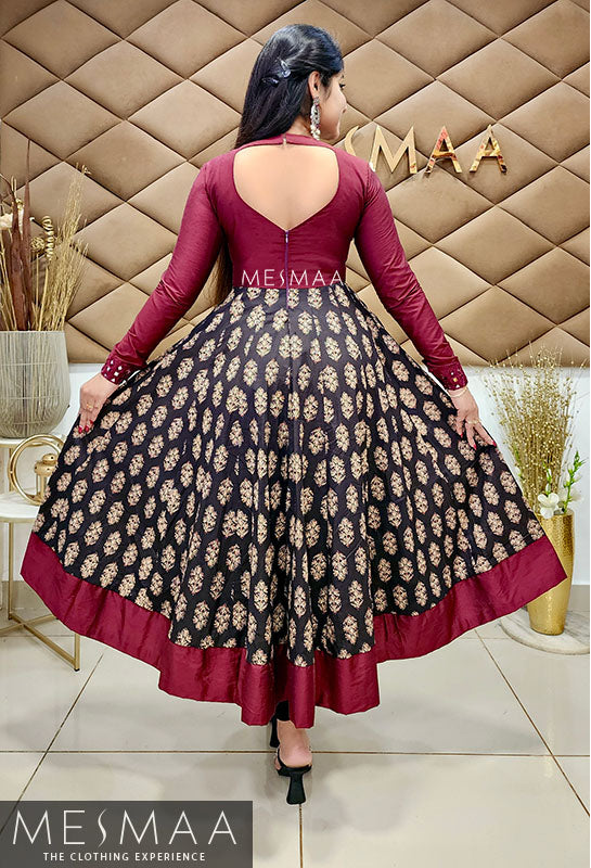 Maroon black flared anarkali