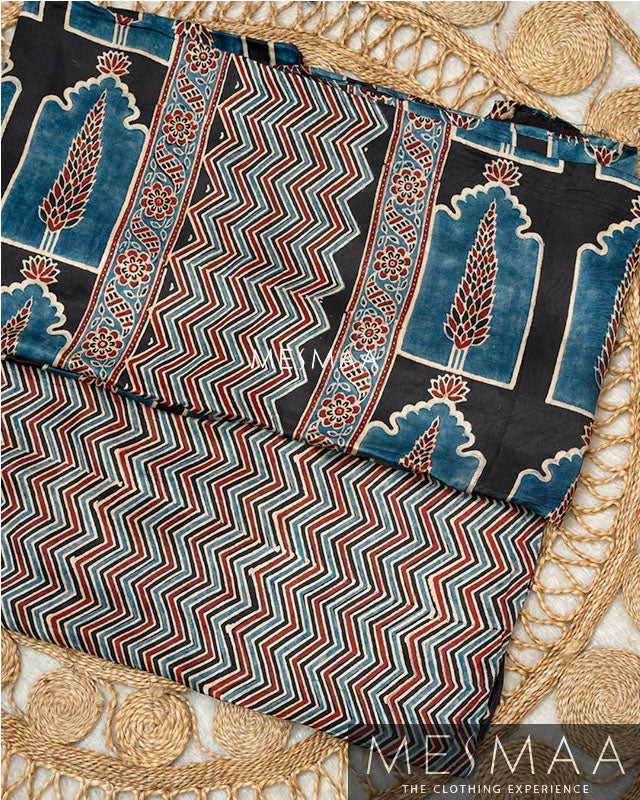 pure model silk with ajrakh print suits