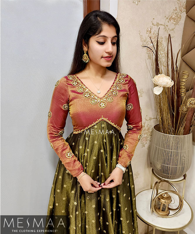 Maroon golden black tissue anarkali
