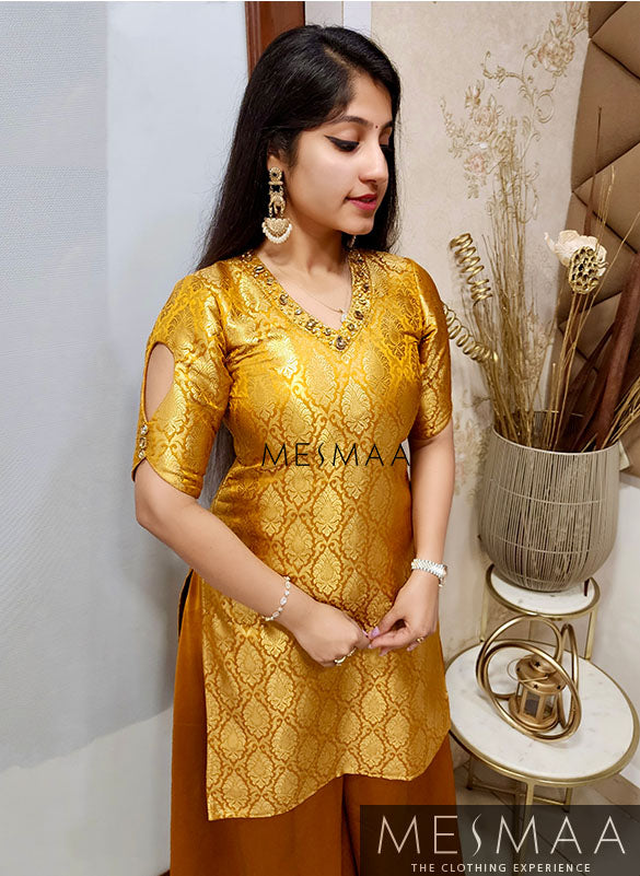Golden mustard yellow sharara set