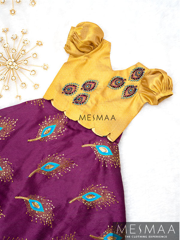Gold purple crop top skirt for kids