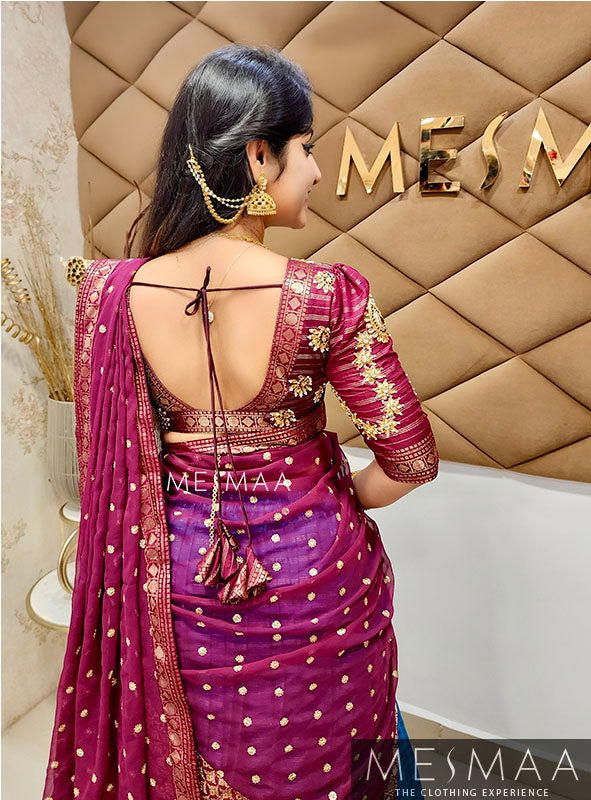 Maroon copper sulphate blue saree