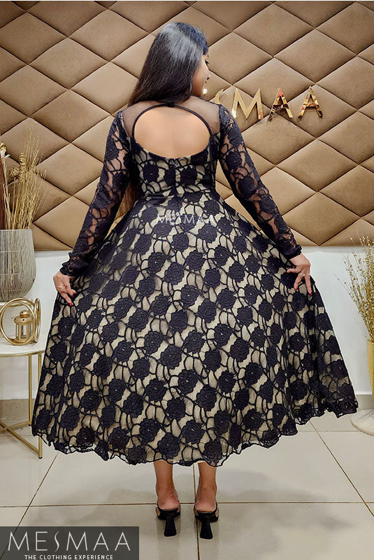 Black beige lace gown