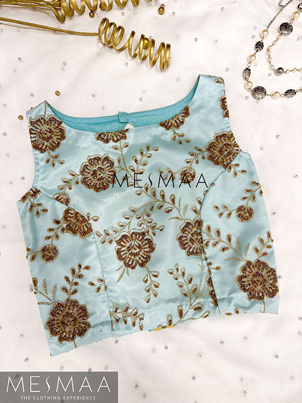 Ice blue embroidered blouse