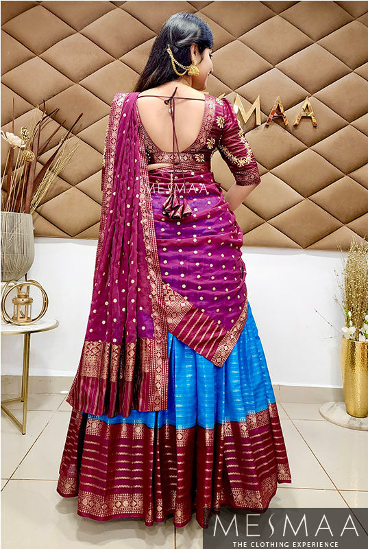 Maroon copper sulphate blue saree