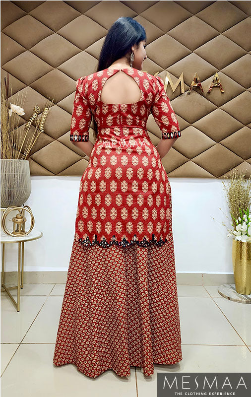 Brick red black sharara set
