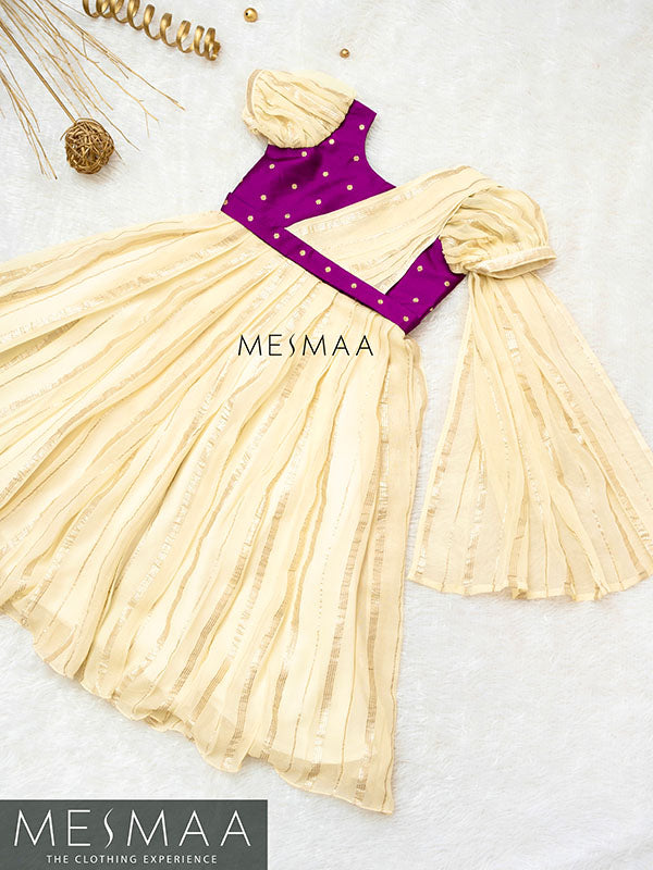 Purple half white saree gown for kids