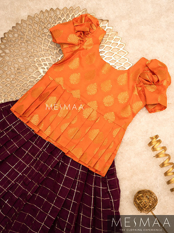 Tangerine vine crop top skirt for kids