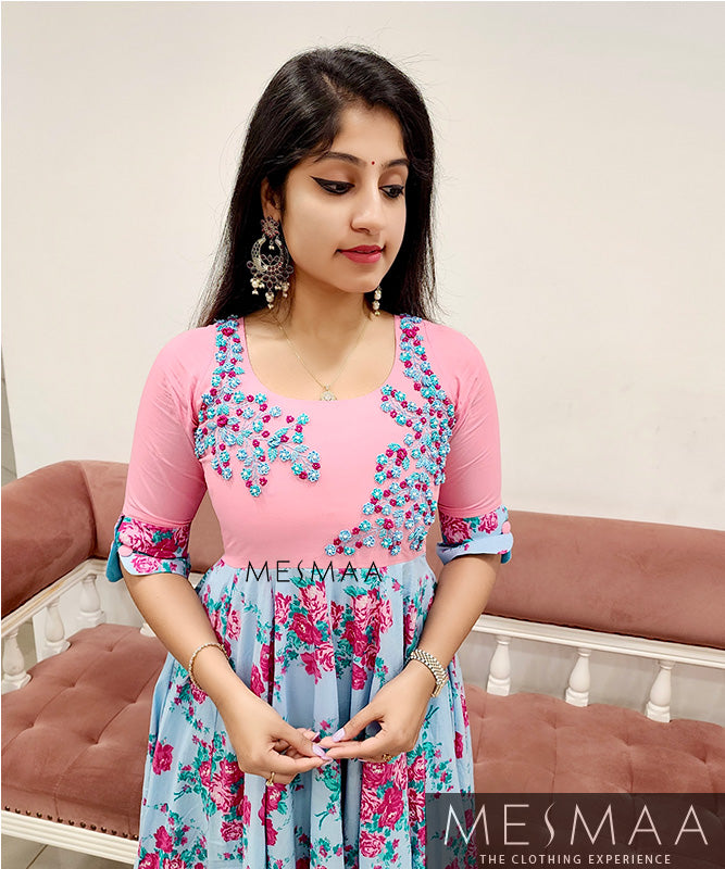 Pink ice blue  flared anarkali