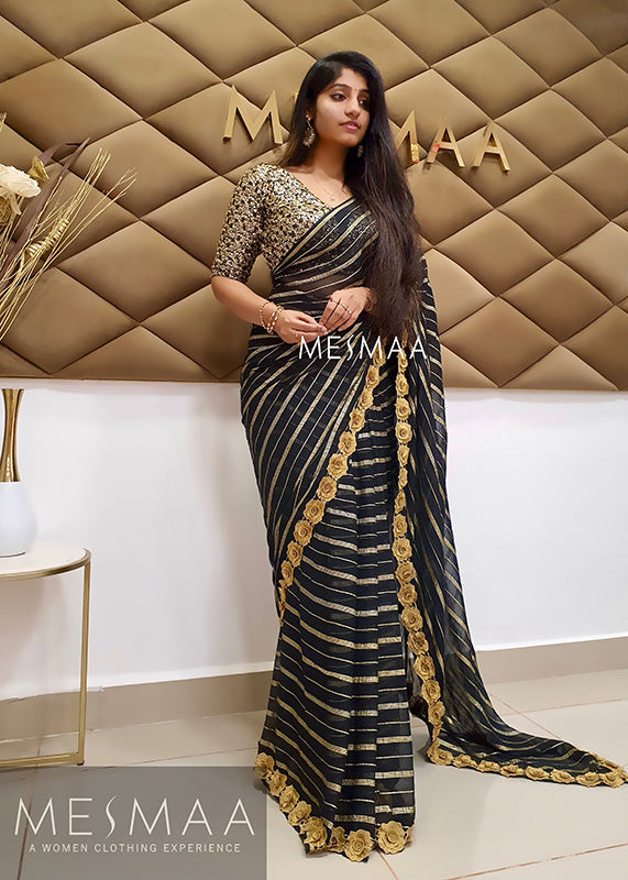 Black striped saree