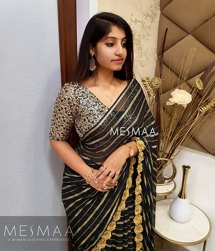 Black striped saree
