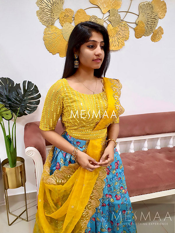 Blue yellow lehenga