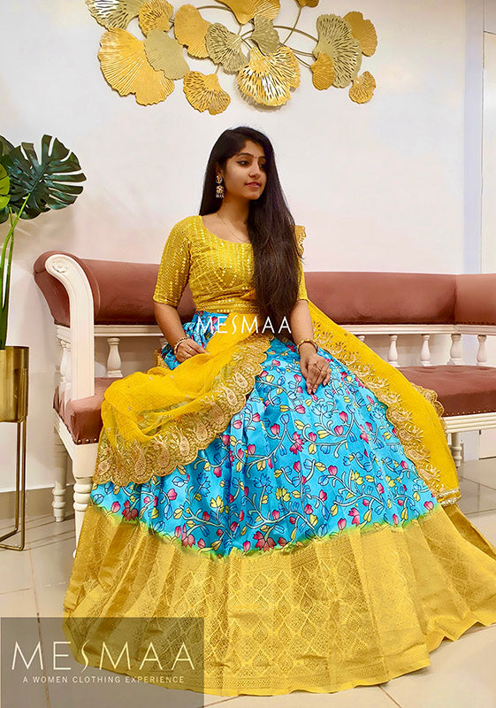Blue yellow lehenga