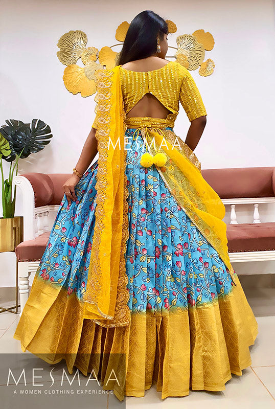 Blue yellow lehenga