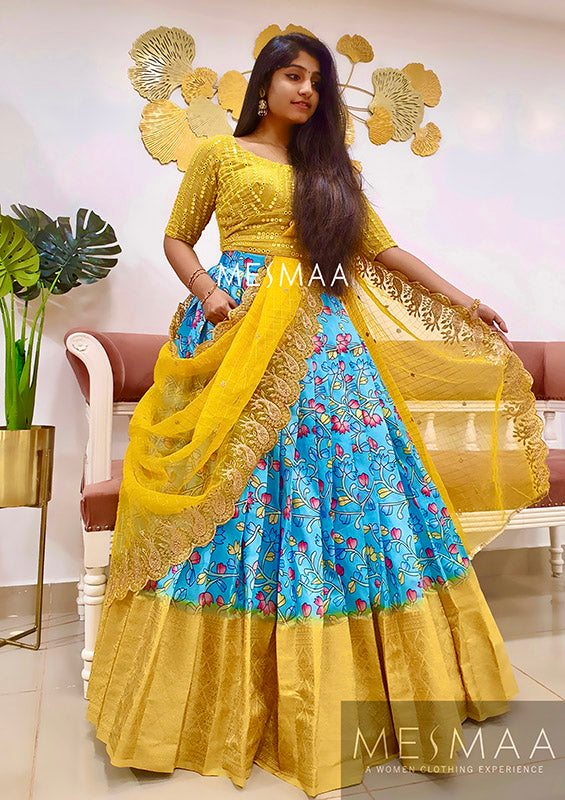 Blue yellow lehenga
