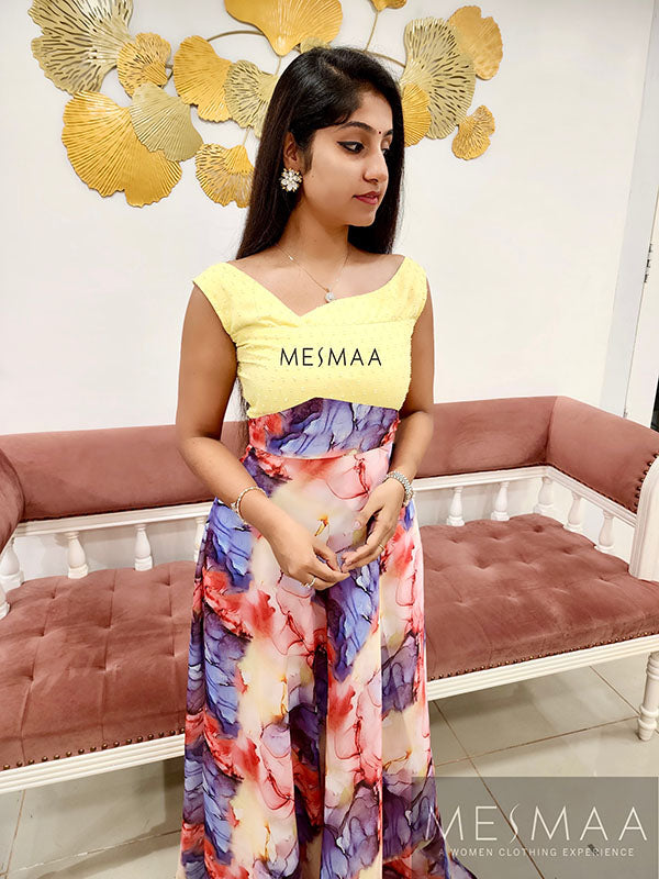 Yellow multi coloured marble dress