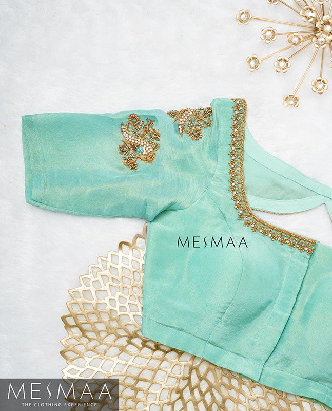Aqua blue tissue blouse