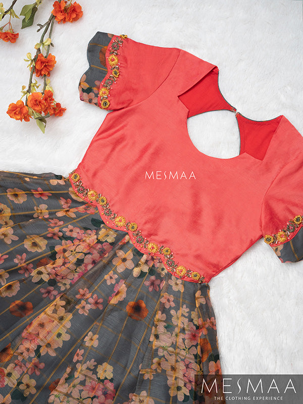 Grey coral flared anarkali