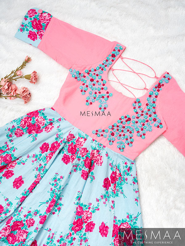 Pink ice blue  flared anarkali