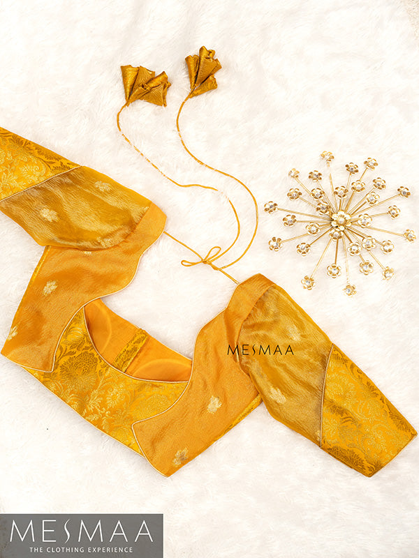 Yellow tissue banaras silk blouse