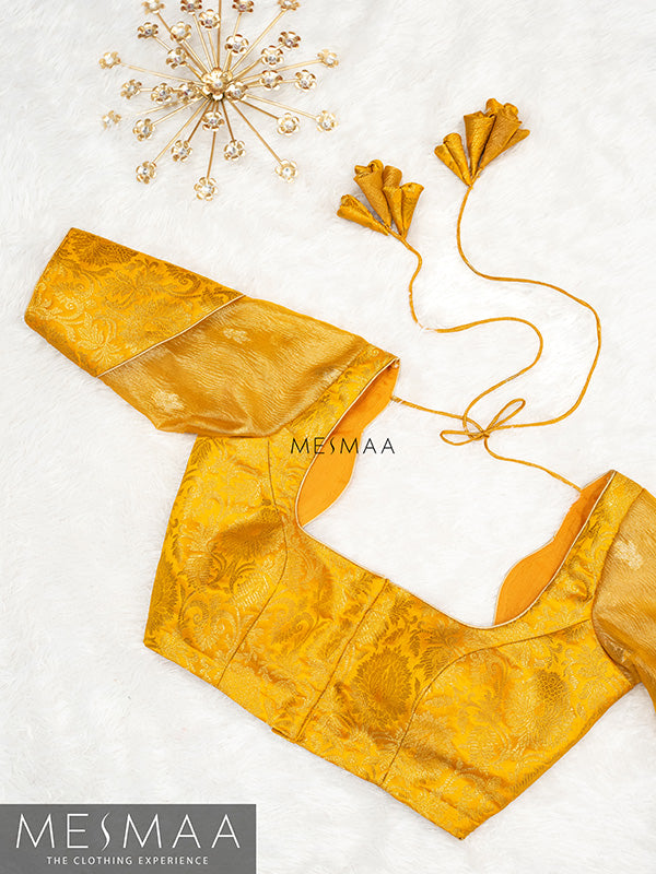 Yellow tissue banaras silk blouse
