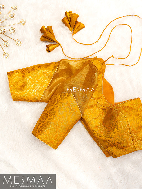 Yellow tissue banaras silk blouse