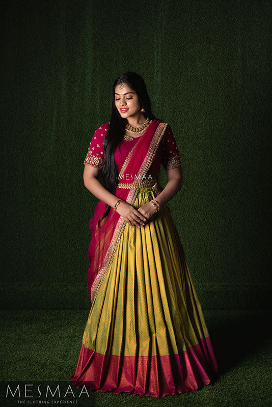 Bright green Rani pink bridal lehenga