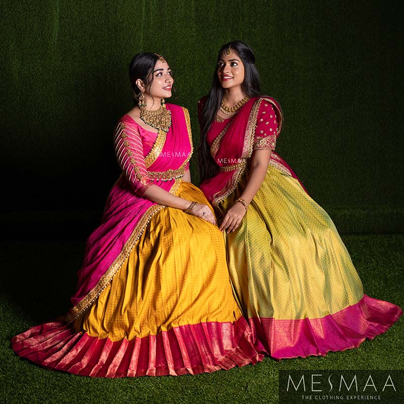 Bright green Rani pink bridal lehenga