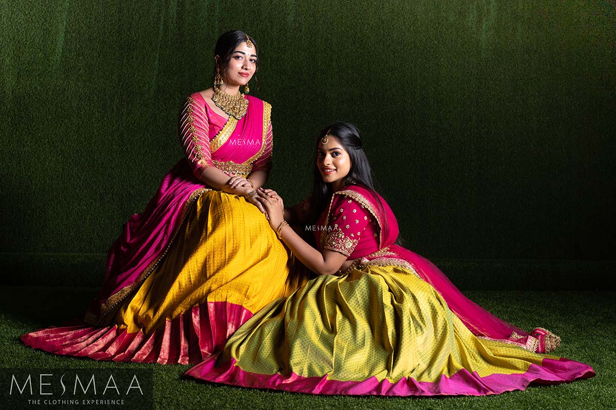Yellow Rani pink bridal lehenga