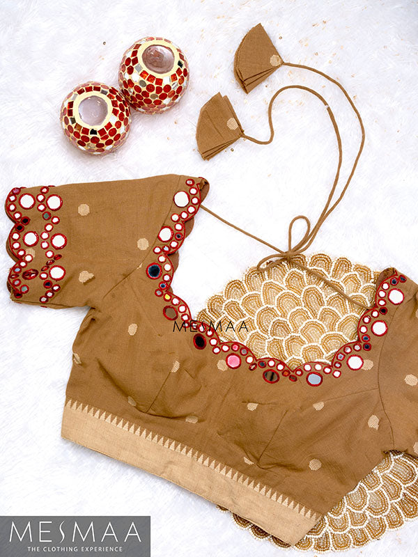 Beige temple border blouse.