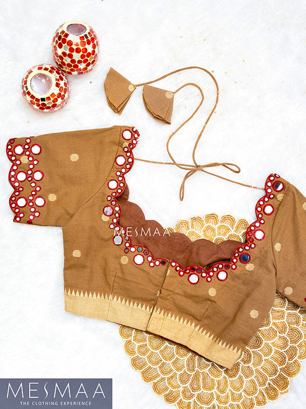 Beige temple border blouse.