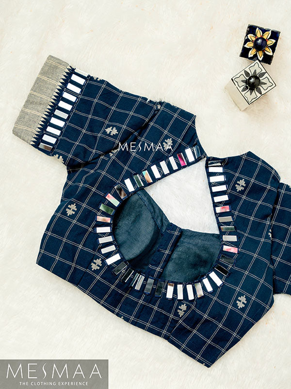 Indigo blue temple border blouse.