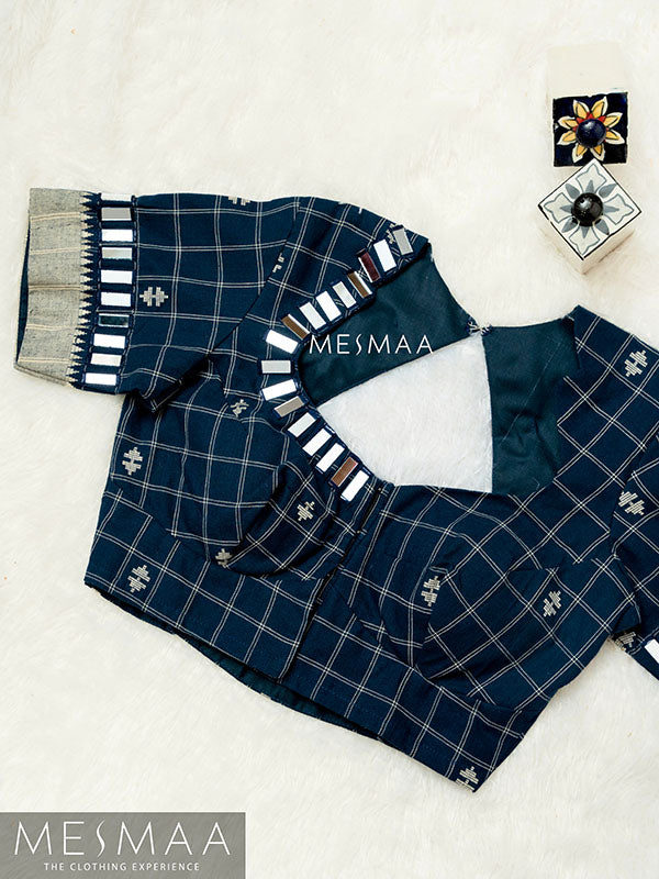 Indigo blue temple border blouse.