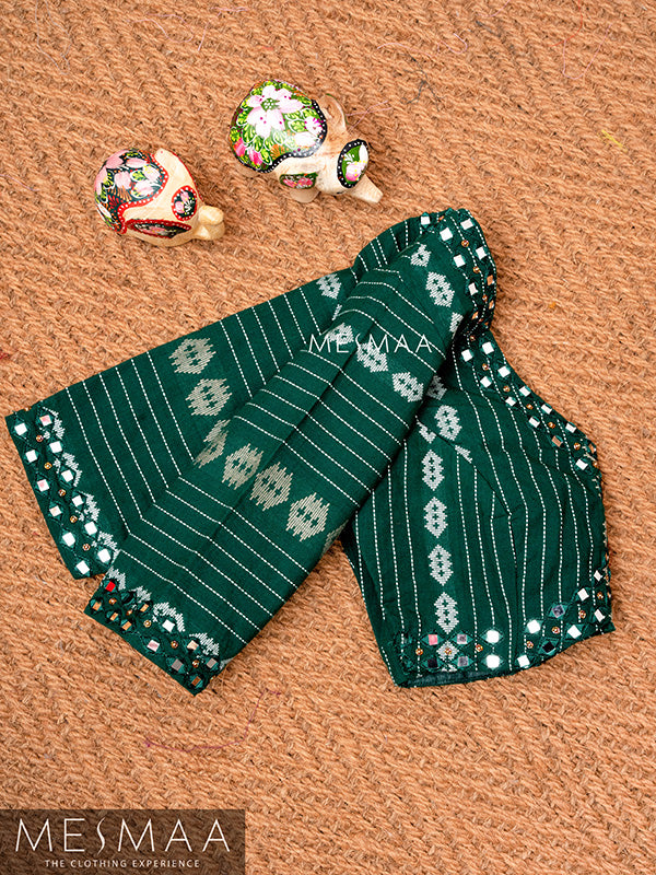 Bottle green mirror worked blouse