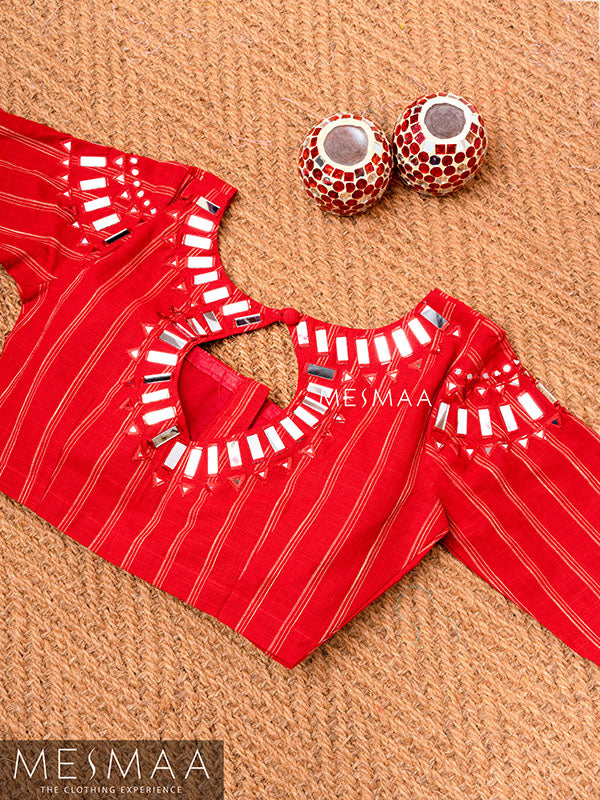 Crimson red mirror worked blouse.