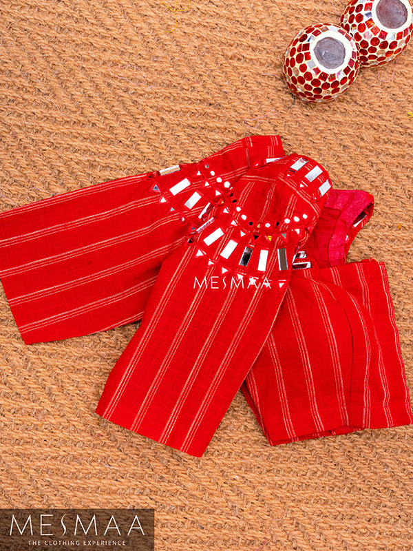 Crimson red mirror worked blouse.