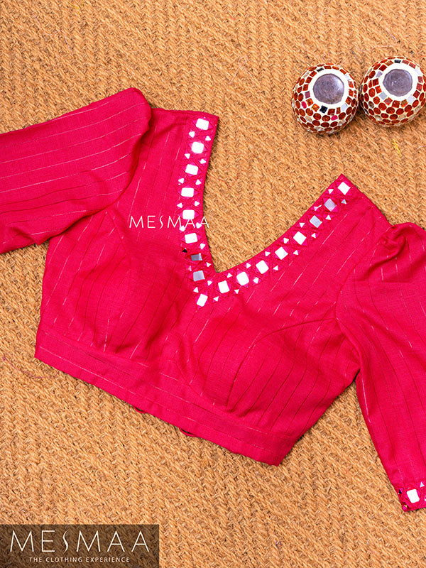 Rani pink mirror worked blouse.
