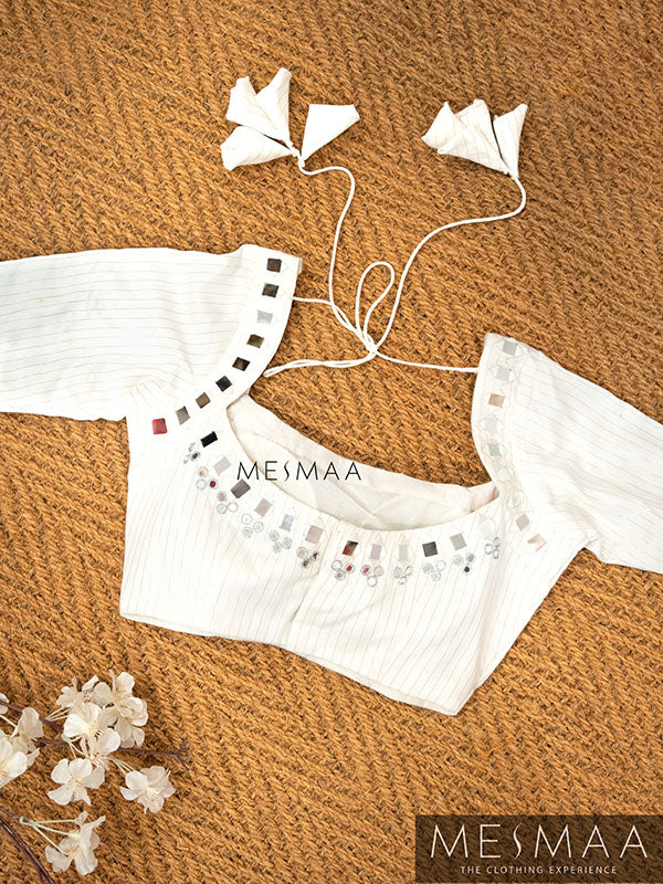 White silver mirror worked blouse