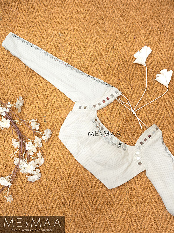 White silver mirror worked blouse